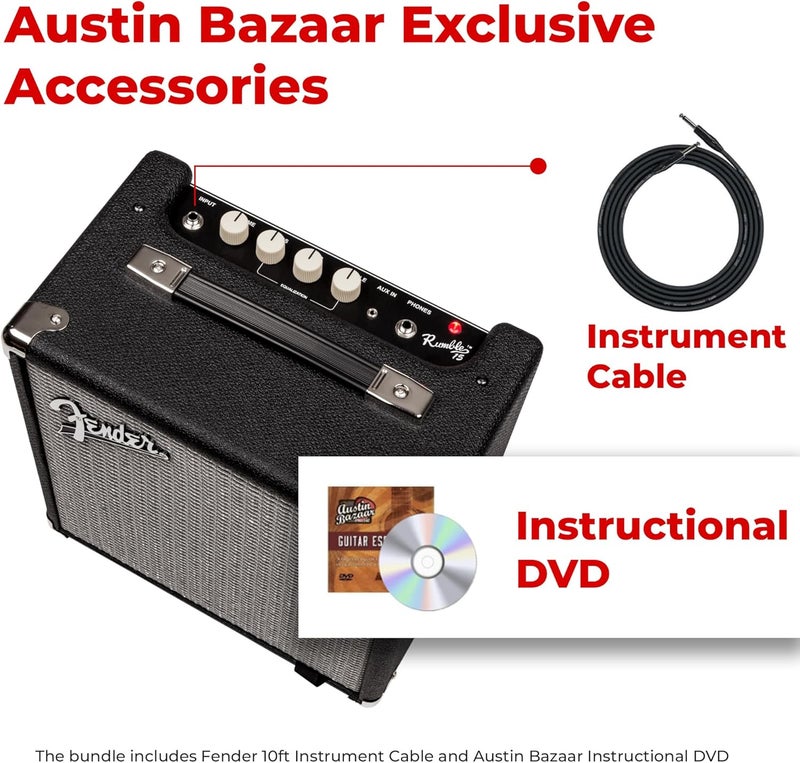 FENDER حزمة مضخم الصوت Rumble 15 مع كابل آلة موسيقية وقرص DVD تعليمي من أوستن بازار - Image 2